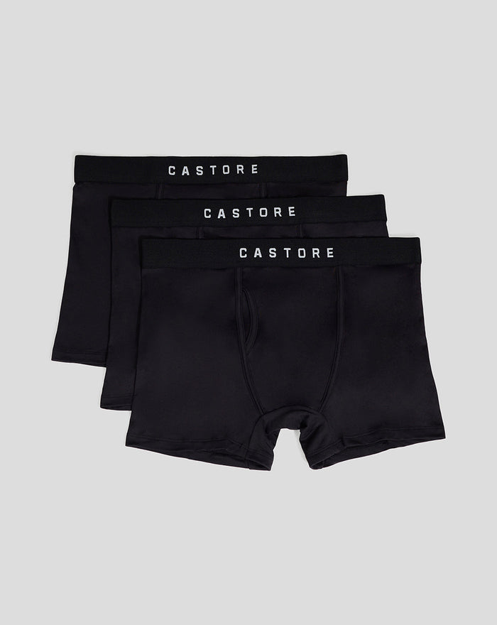 Drie zwarte Core boxers met elastische tailleband en Castore branding