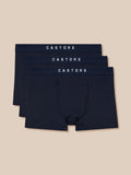 Three navy Castore boxer briefs stacked with branded elastic waists