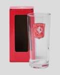 FC Twente longdrink glass with crest beside red packaging box