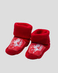 Red baby booties with FC Twente crest on a patch