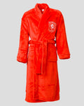 Adult red FC Twente bathrobe with hood belt and crest on chest