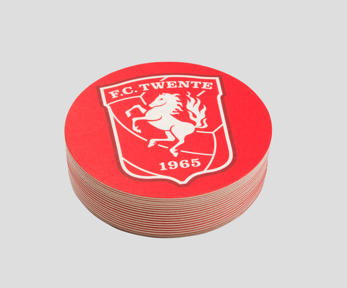 Set of FC Twente beer coasters in red with crest design
