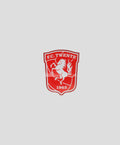 Kleine FC Twente sticker 8 cm met rood schild en witte leeuw