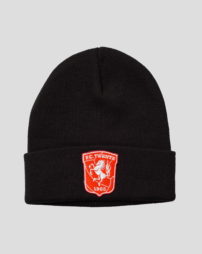 Kinder muts met FC Twente badge op zwarte gebreide muts