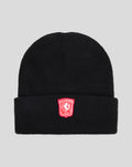 Black knit beanie with folded cuff and red FC Twente crest patch