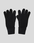 Front view of two black FC Twente junior gloves with red crest patches on the cuffs