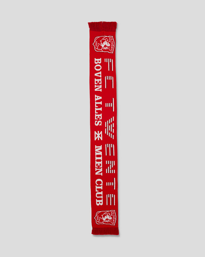 Red FC Twente Mijn Club scarf featuring the club crest and white lettering along the length