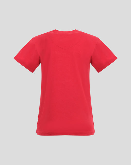Back view of red FC Twente Heritage T-shirt showing curved stitching across the upper back
