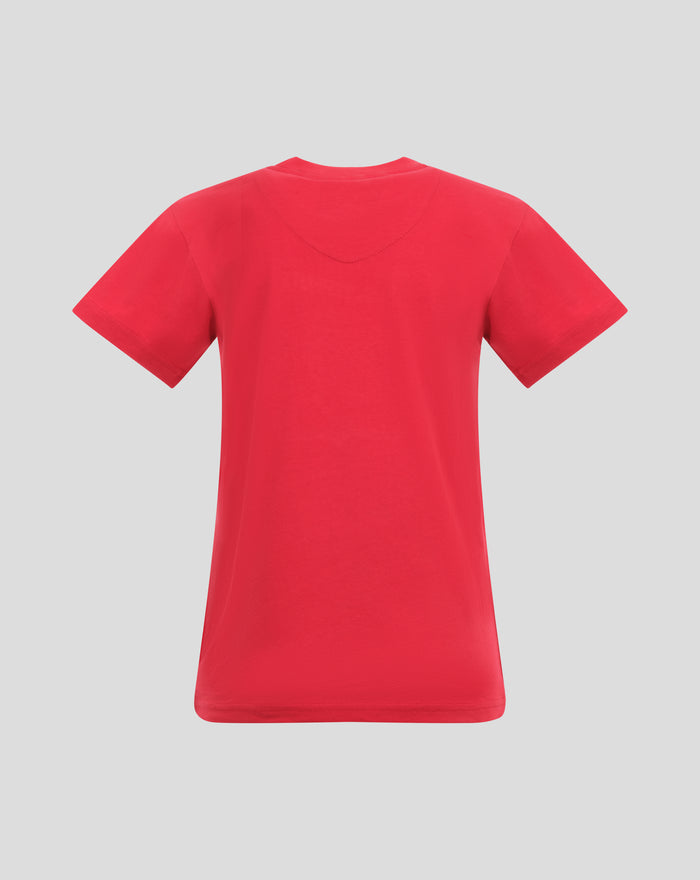 Back view of red FC Twente Heritage T-shirt showing curved stitching across the upper back