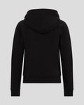 Front view of black FC Twente Heritage Hoodie for adults with bold white FC TWENTE lettering across the chest and crest patches