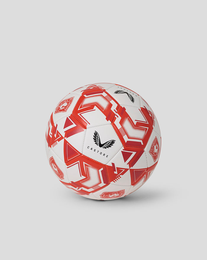 FC Twente football with bold red geometric pattern and crest on white surface