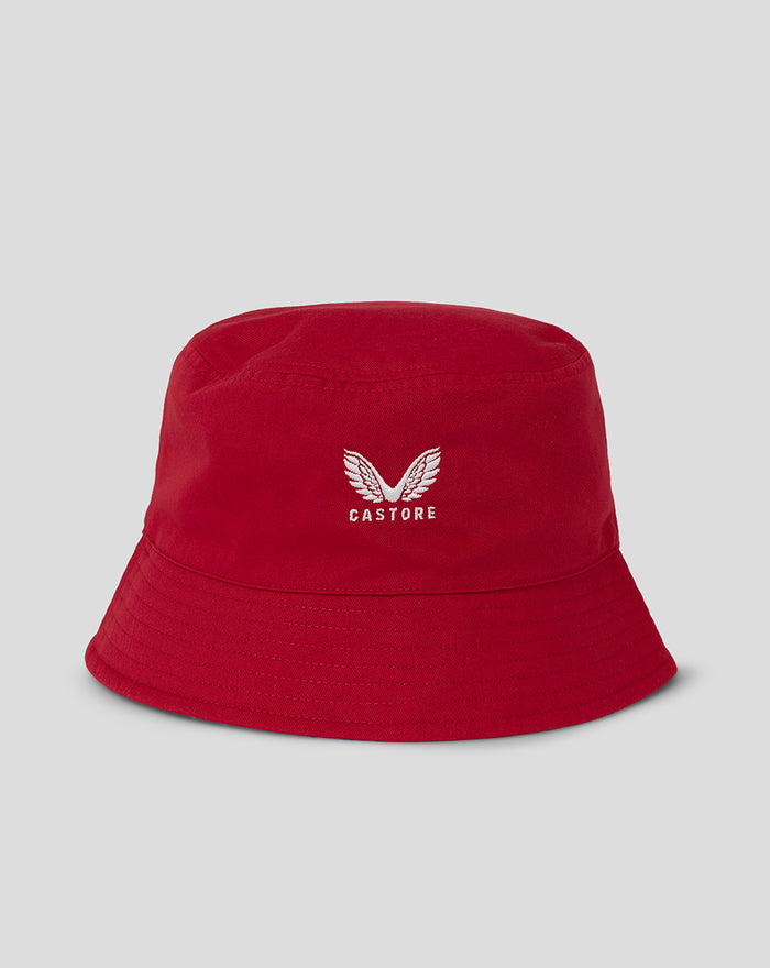 Red FC Twente reversible bucket hat with white Castore logo on the front