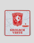 Square FC Twente crest magnet with a map background and Grolsch Veste stadium text.