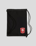 Black FC Twente gym bag with crest patch and drawstring cords