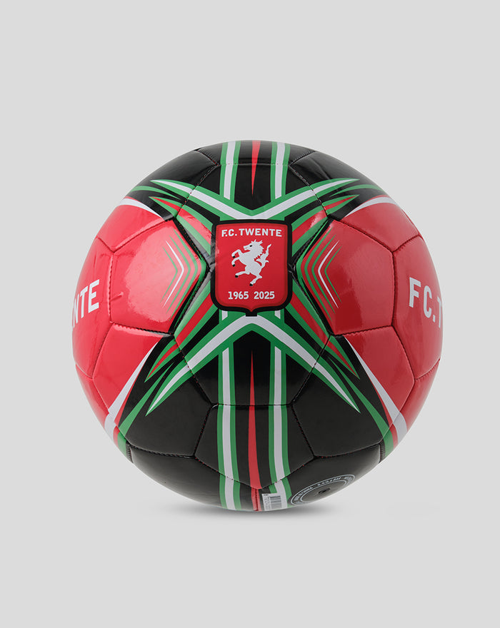 Soccer ball in black red and green with FC Twente 1965 2025 crest at center