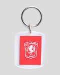 FC Twente logo keychain with red crest card in a clear plastic holder