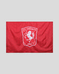 Red FC Twente flag with crest and repeating 1965 pattern