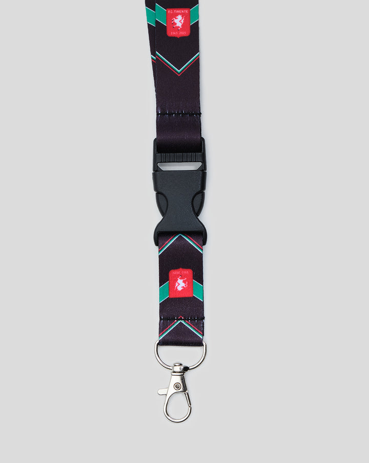 FC Twente jubileum lanyard close up showing buckle and crest motif on the strap