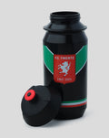Black FC Twente 500 ml water bottle with crest and green white red accents, cap removed and placed beside.