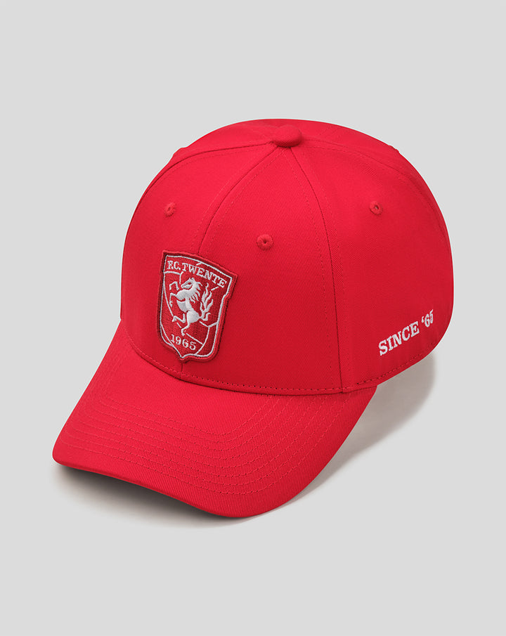 Red FC Twente cap with embroidered crest on the front and Since '65 text on the side