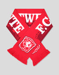 Red FC Twente Skyline scarf folded in an X shape showing bold TWENTE letters and the club crest