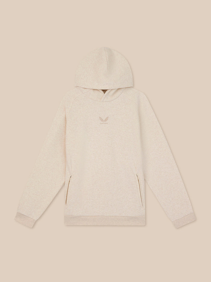 Beige Castore Adapt long sleeve fleece hoodie displayed on a neutral backdrop