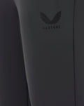 Close up of dark fabric with embossed Castore logo on the joggers