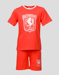Red Shortama T-shirt with a white ribbed collar and FC Twente crest print on the front