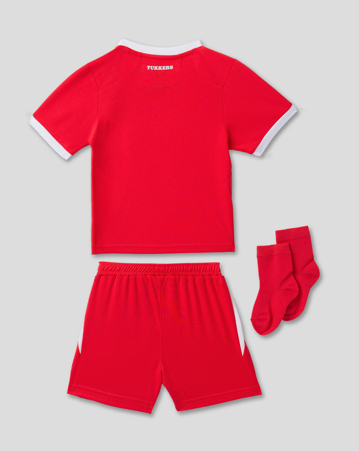 Baby FC Twente 26/27 home shirt in red with white trim and chest crest.