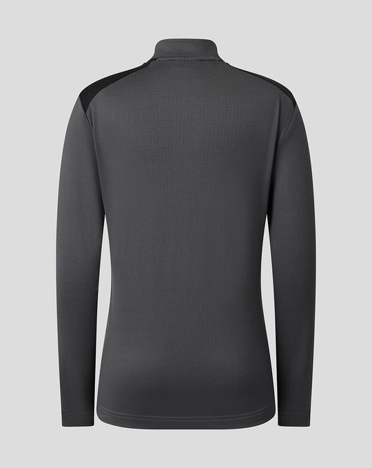 Back view of junior gunmetal FC Twente training midlayer top with black shoulder panels.