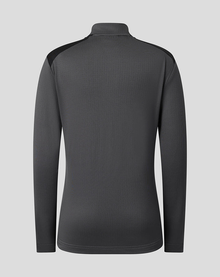Back view of junior gunmetal FC Twente training midlayer top with black shoulder panels.