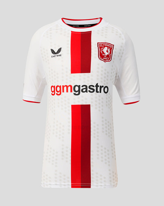 Voorzijde van FC Twente Derde Shirt 26/27 Junior wit met centrale rode band en clublogo.