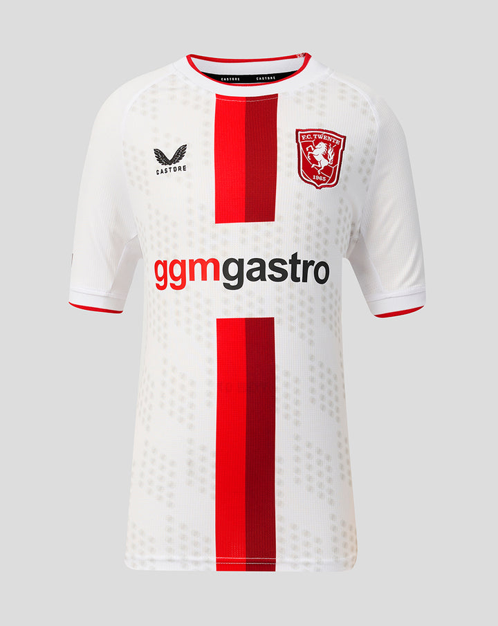 Voorzijde van FC Twente Derde Shirt 26/27 Junior wit met centrale rode band en clublogo.