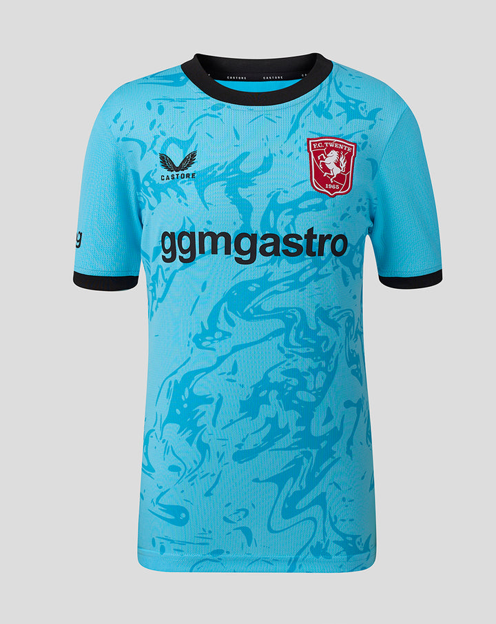 Lichtblauw FC Twente keepersshirt junior voorkant met zwarte kraag en clublogo