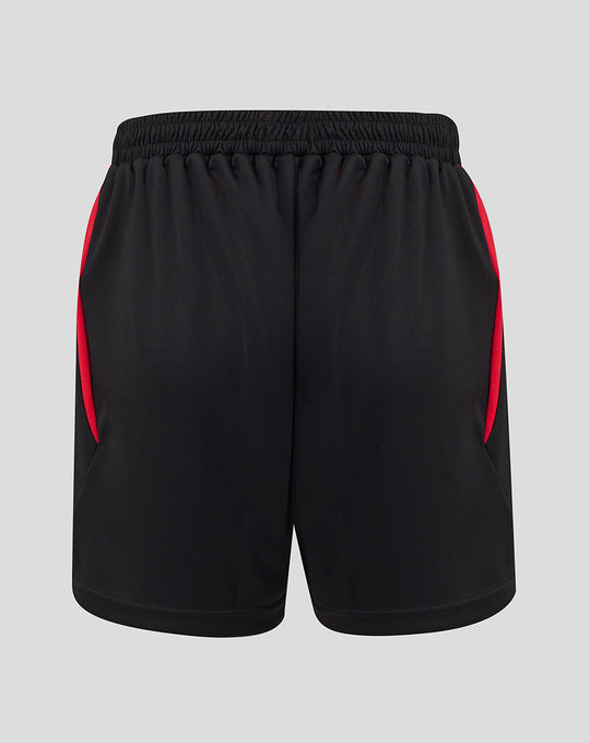 Zwarte FC Twente junior uitshort met elastische tailleband en rode zijpanelen