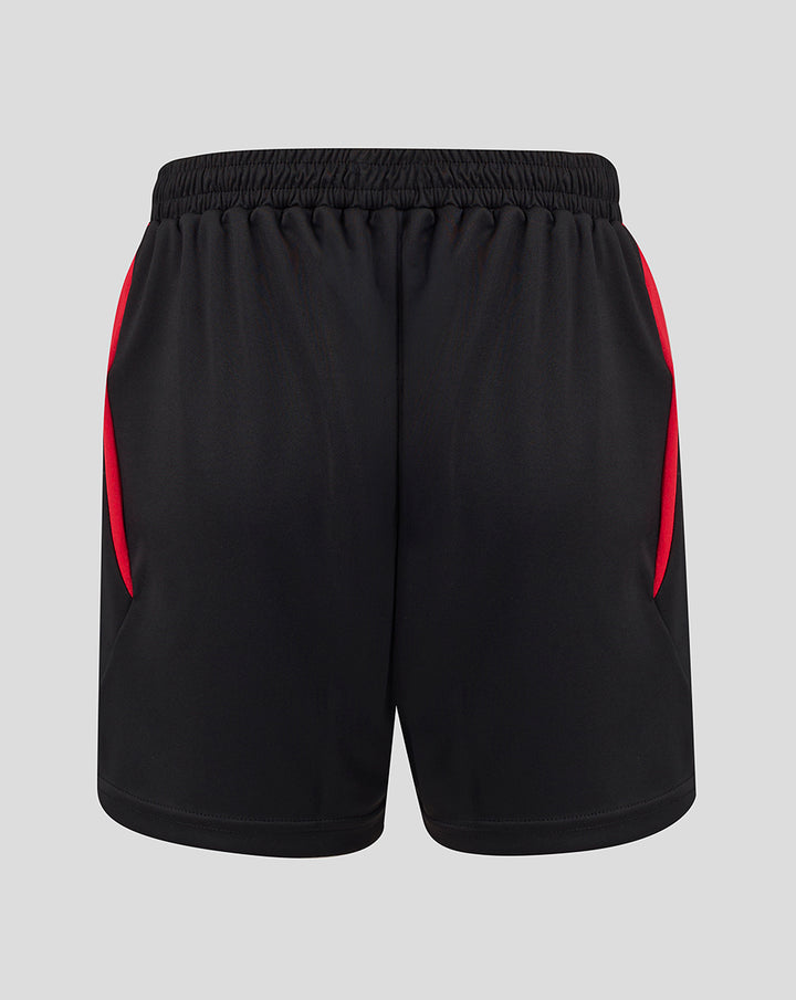 Zwarte FC Twente junior uitshort met elastische tailleband en rode zijpanelen