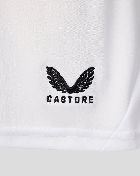 White FC Twente third shorts fabric with embroidered black Castore wings logo near the hem