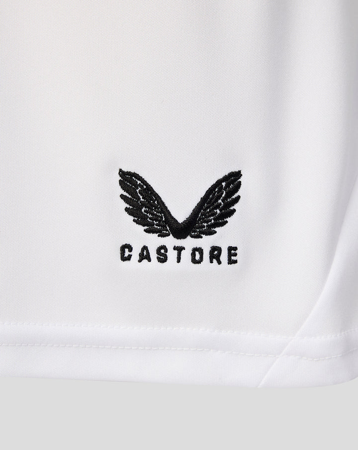 White FC Twente third shorts fabric with embroidered black Castore wings logo near the hem