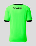 Back view of neon green FC Twente junior keeper shirt with D-reizen sponsor across the upper back.