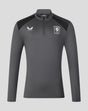 Front view of gray FC Twente training 26/27 Coaches Midlayer Top with black shoulder panels, Castore logo and club crest