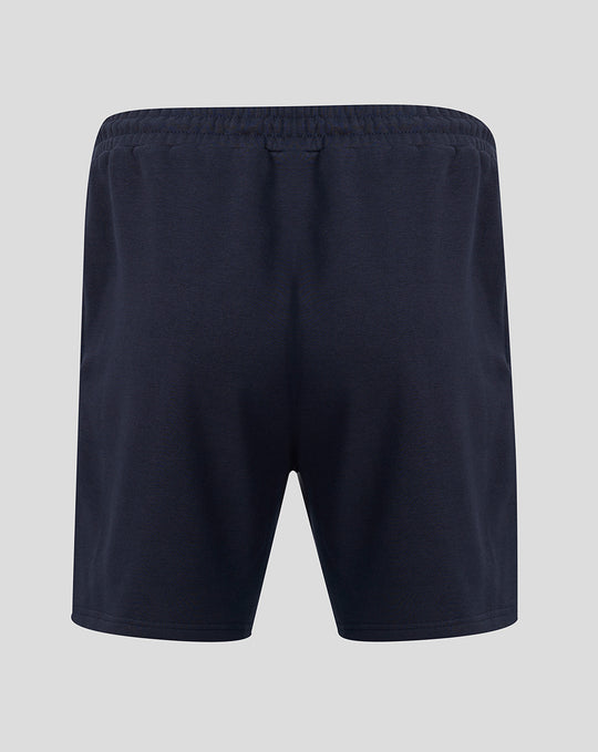 Back view of navy FC Twente Travel fleece shorts for men with elastic waistband.