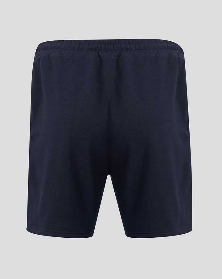 Back view of navy FC Twente Travel fleece shorts for men with elastic waistband.