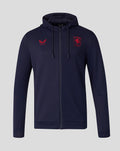Front view of navy FC Twente Travel Flex hoodie with crest on chest and Castore emblem