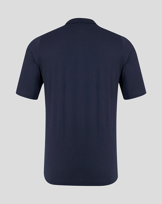 Back view of navy FC Twente Travel polo for men showing clean back panel.