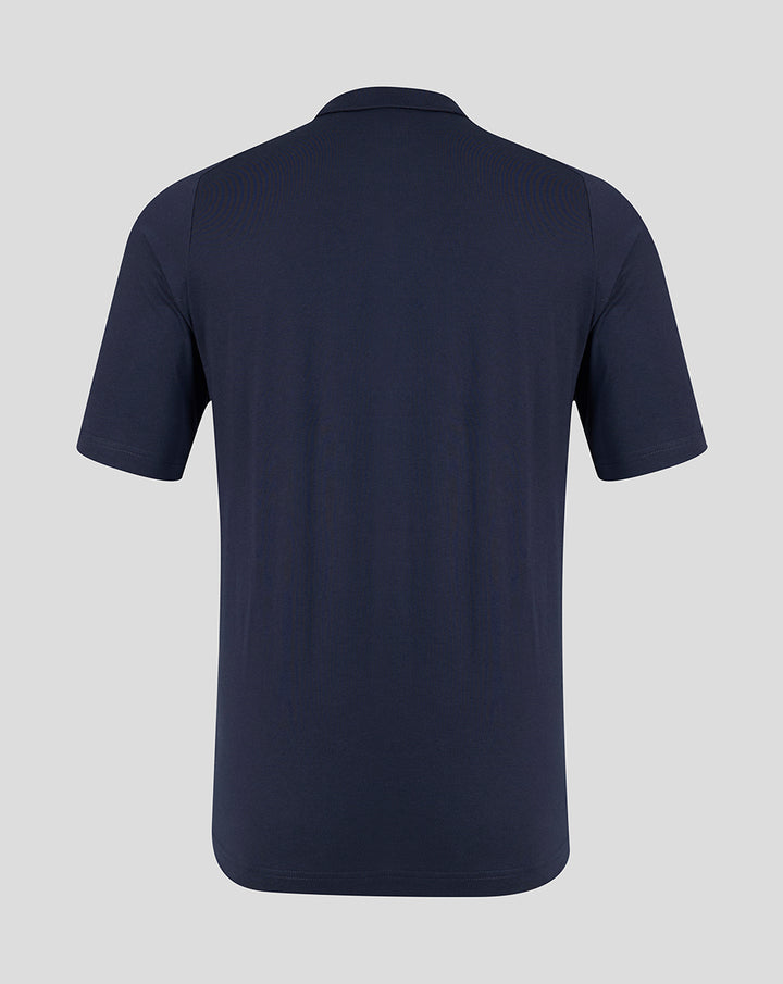 Back view of navy FC Twente Travel polo for men showing clean back panel.