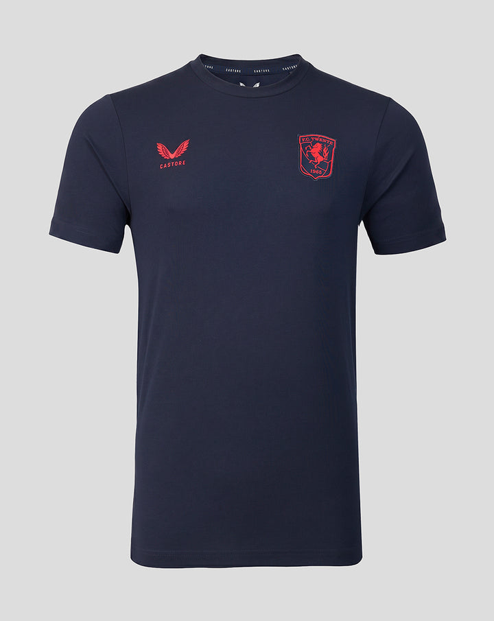 Navy FC Twente Travel T-shirt for men with red club crest on the left chest and Castore logo.