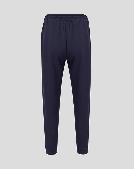 Back view of navy FC Twente Travel Adapt fleece joggers for men with an elastic waistband and ribbed cuffs.