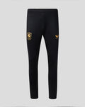 Front view of black FC Twente training pants with gold crest on the left thigh and small Castore logo on the right thigh.