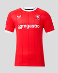 Red FC Twente home shirt for men with vertical panels white trim and chest sponsor ggmgastro