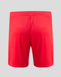 Back view of red FC Twente home shorts with elastic waistband and white side panel